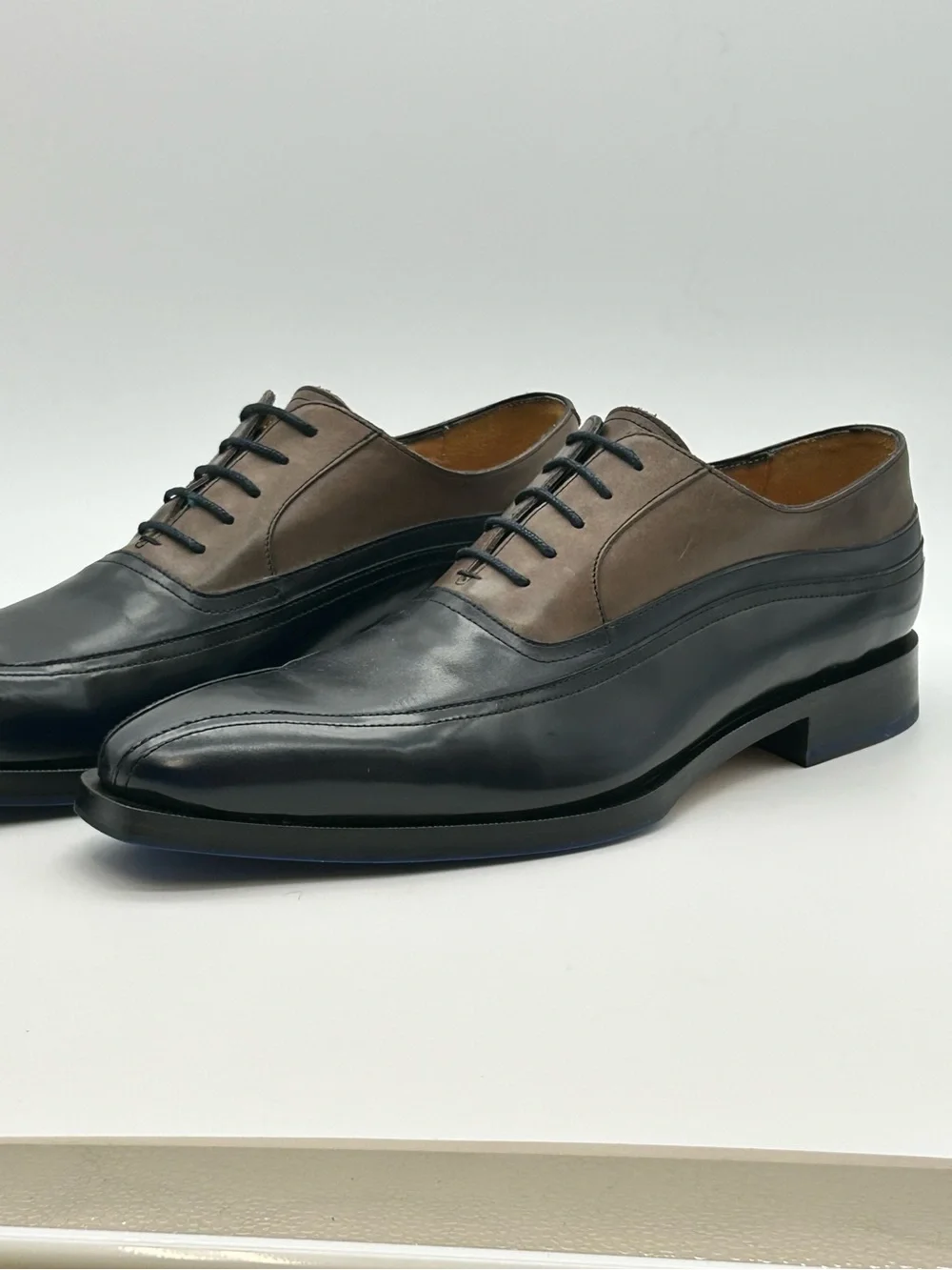 John Fluevog Two-Tone Leather Oxfords in Black and Brown size 12